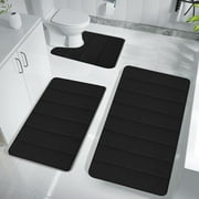 Mittory Memory Foam Bath Mat Set, Bathroom Rugs for 3 Pieces, Toilet Mats, Soft Comfortable, Water Absorption, Non-Slip Floor Mats